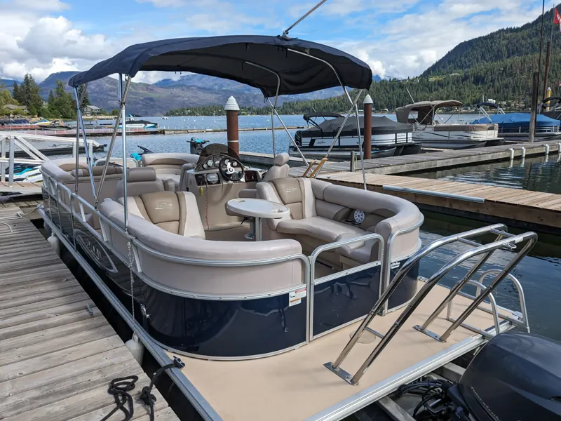 Pontoon at the dock on Okanagan Lake